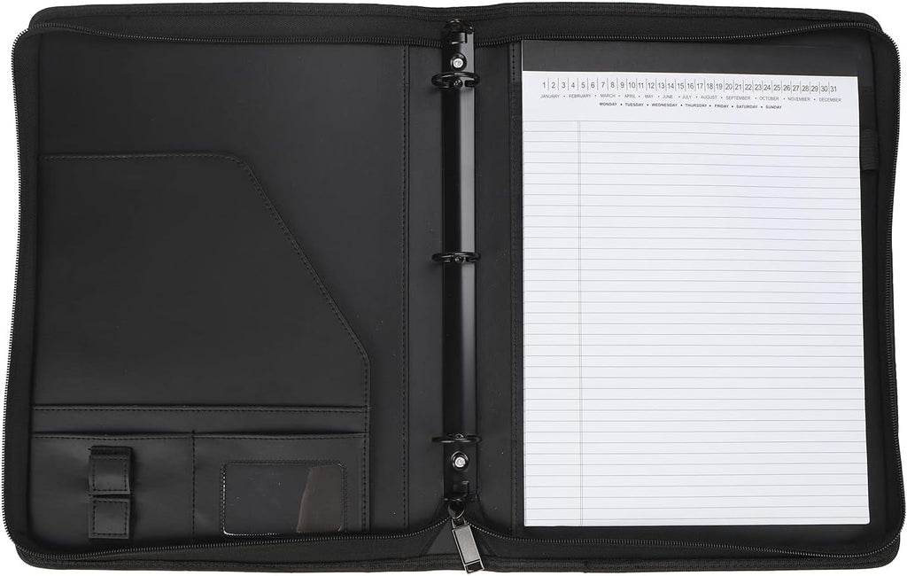 3 Ring with Writing Pad Legal Size Letter - PU Leather Professional Padfolio Folder for Interview Business, Black - Image 5