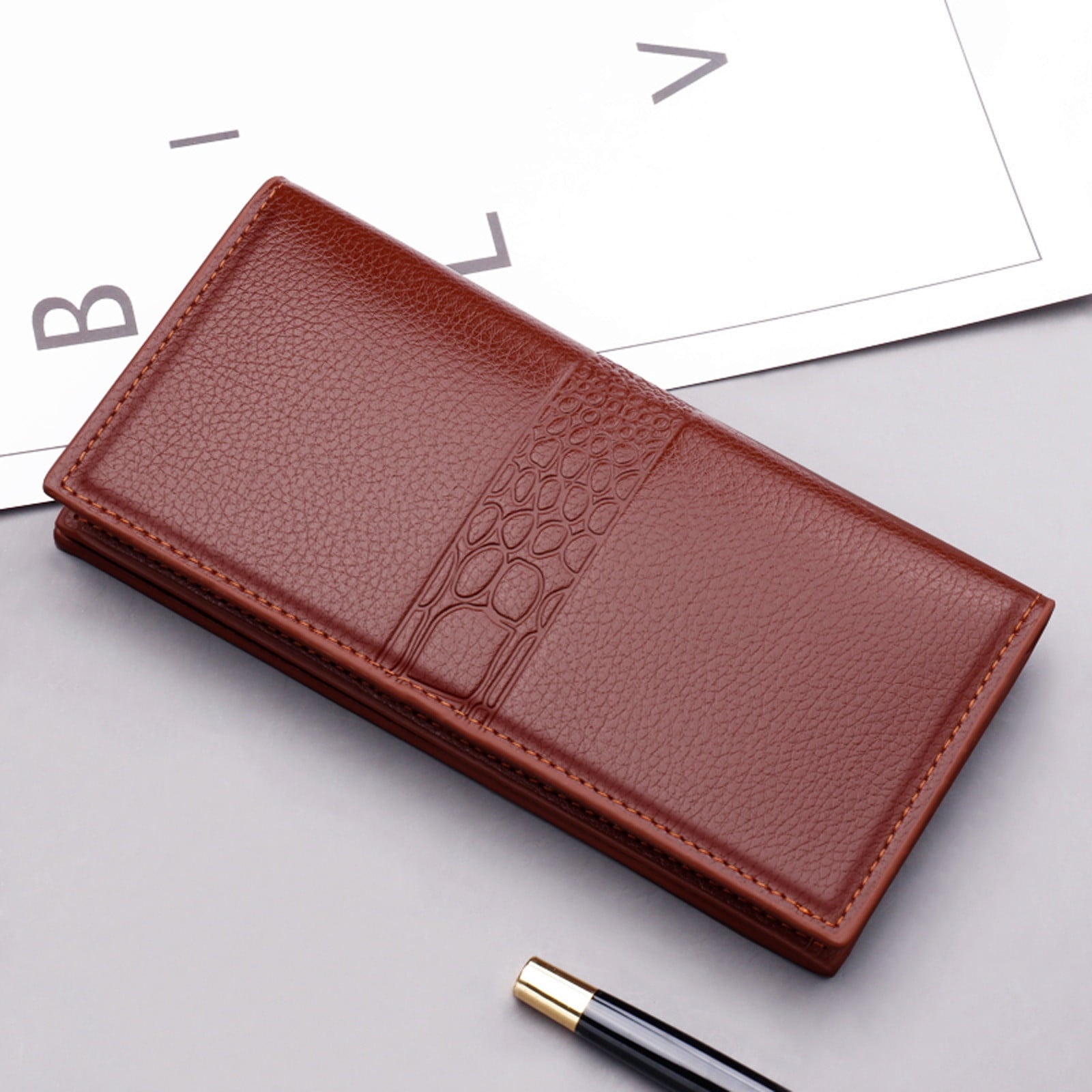 Men's Business Leather Wallet Slim Long Bifold Credit Card Holder Clutch Purse with RFID - Image 5