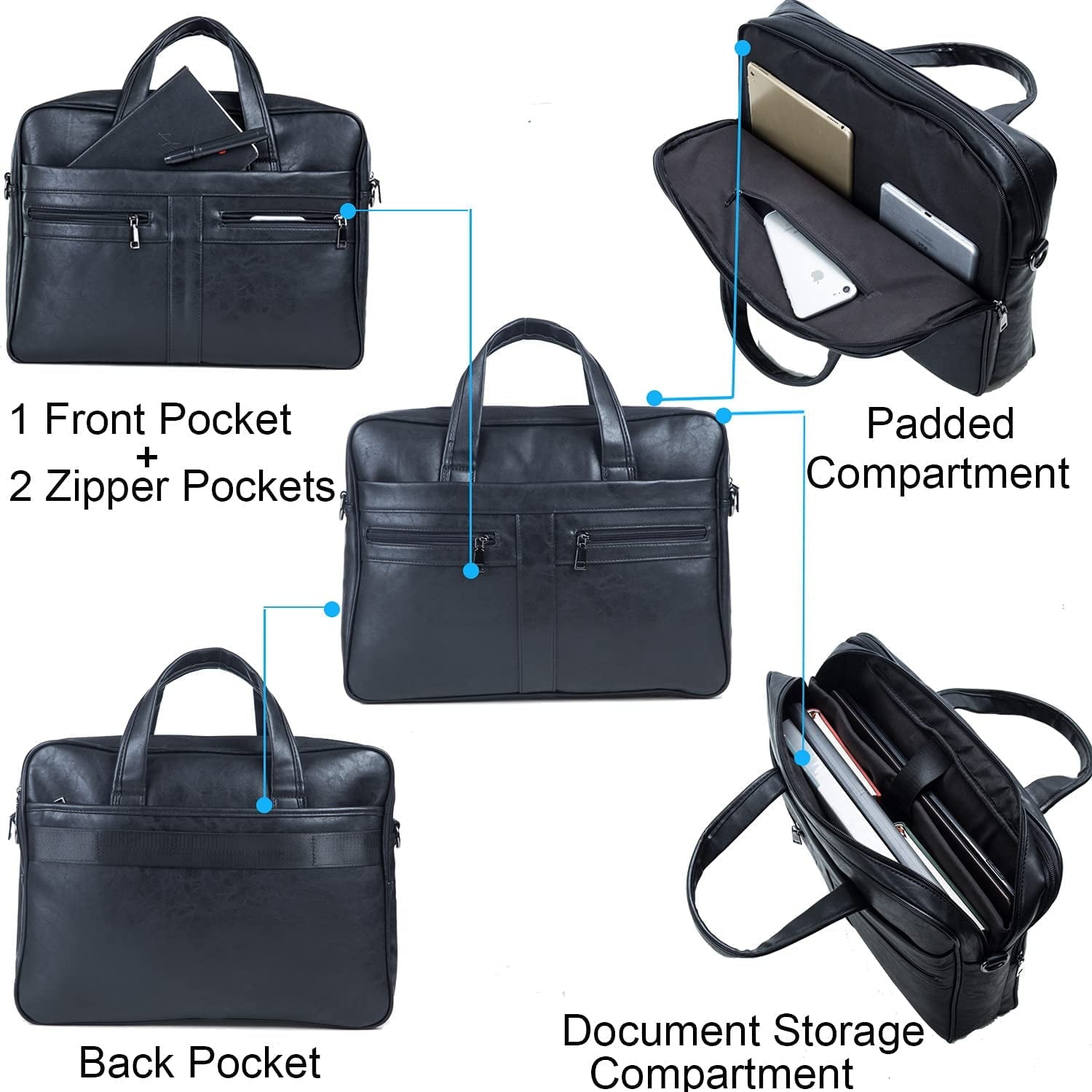 Men's Leather Messenger Bag, Durable PU Laptop Briefcase with Multiple Compartments - Image 2