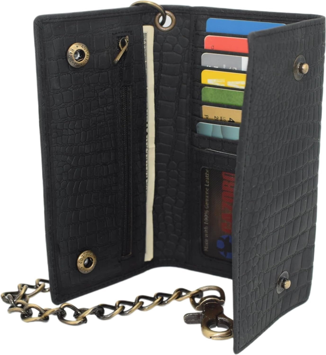 Biker Wallets for Men with Chain - Distressed Croco Leather Wallet Credit Card Slots, Money Sleeve, & Zippered Pocket... - Image 5