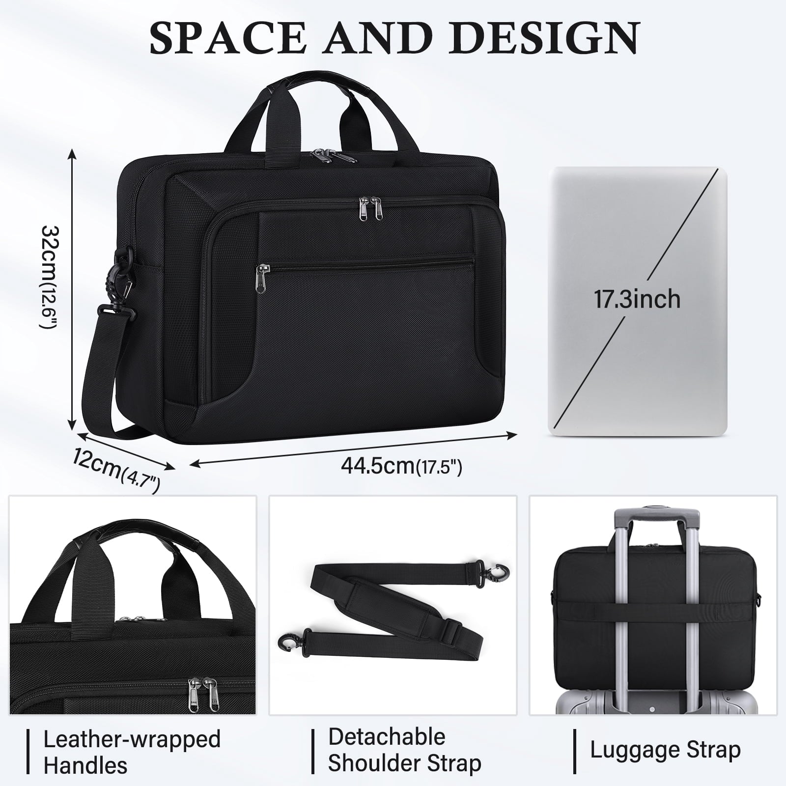 Laptop Bag 17.3 Inch Laptop Briefcase for Men Women Large Waterproof Laptop Case Business Office Work Computer Bag Adjustable Shoulder Messe - Image 3