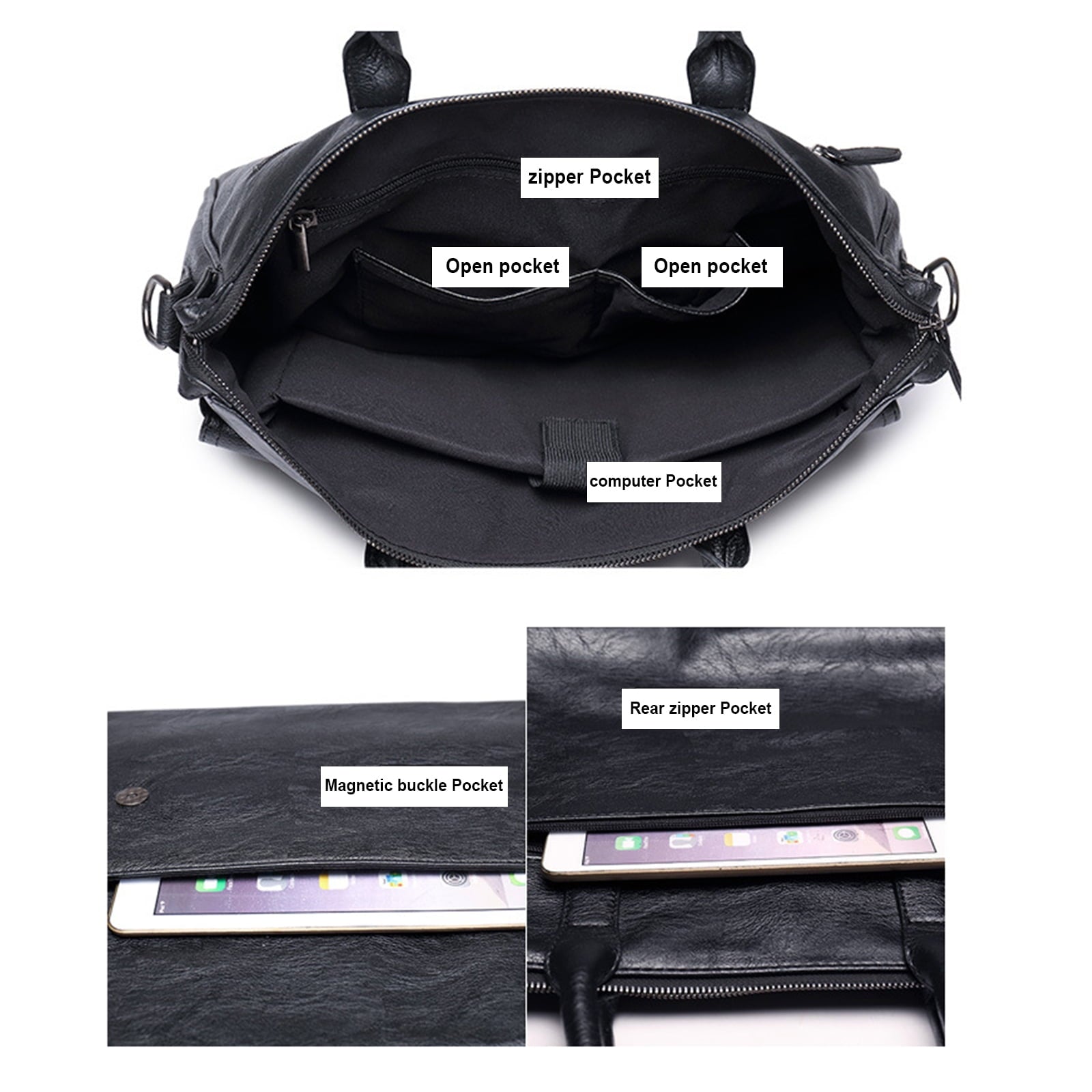 Briefcase Black - Portable Stylish Laptop Package with Multiple Compartments - Waterproof Leather-like Design,Suitabl... - Image 6
