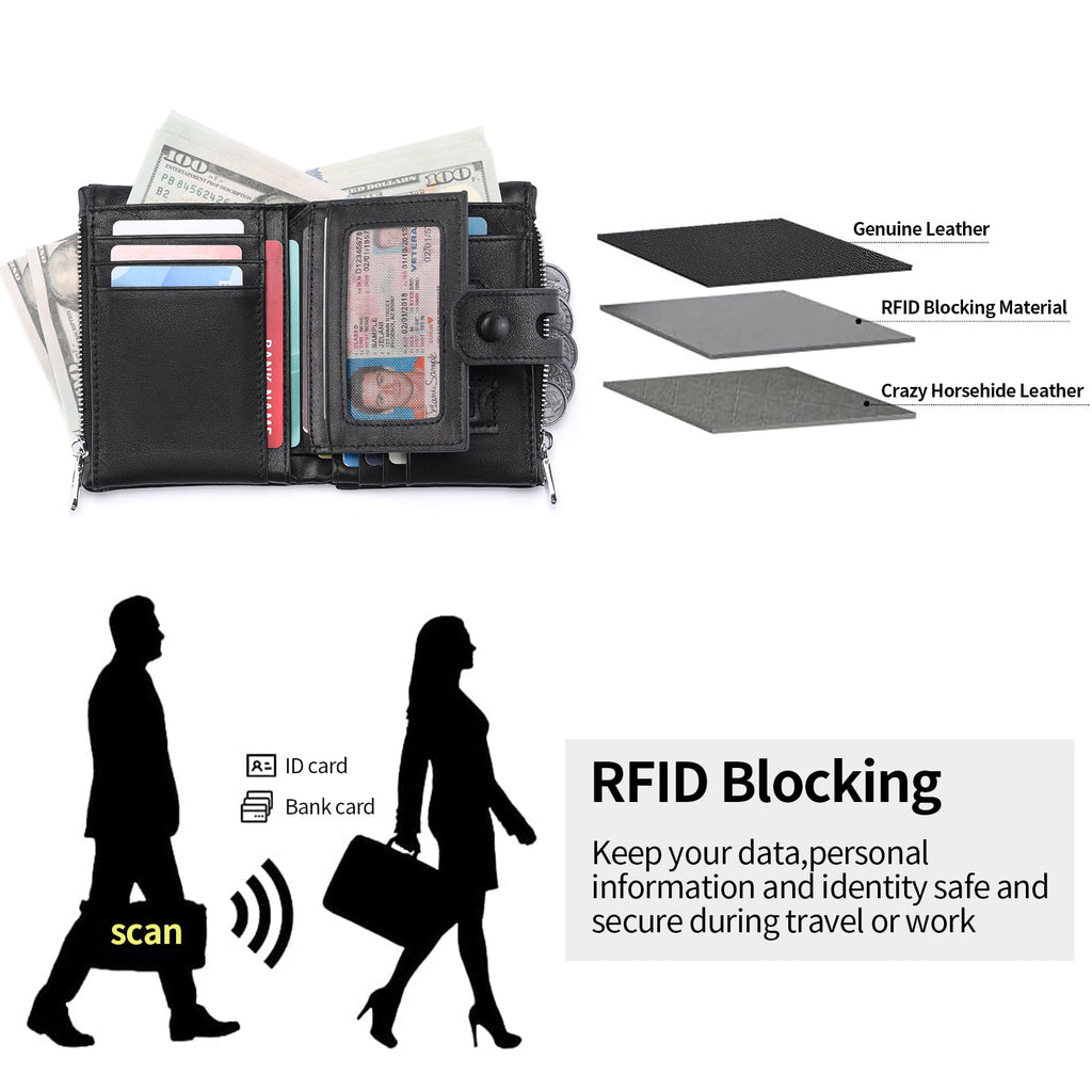 Genuine Leather Wallet for Men Large Capacity Men Wallets RFID Blocking ID Window Card Case with Zip Coin Pocket - Image 5
