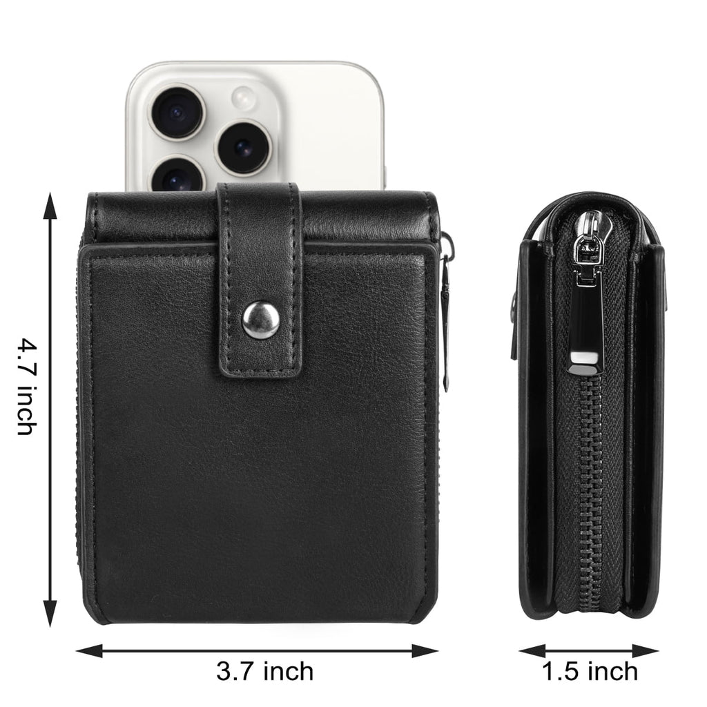 Men's Genuine Leather Zipper Wallet, RFID Shielded, Large Capacity, Vintage Wallet with Snap Coin Pocket, 3 ID Window... - Image 5
