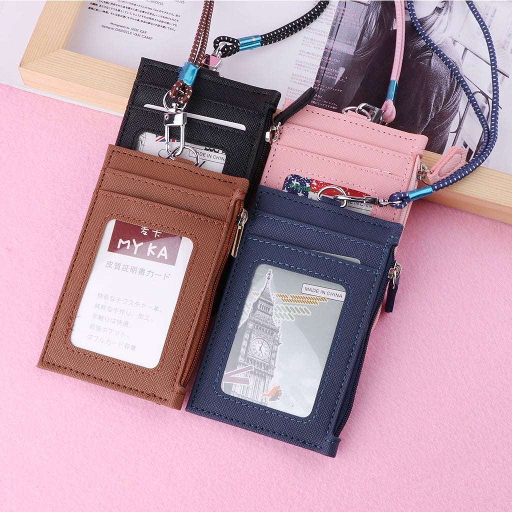Women Business Card Holder Wallet Men PU Leather ID Cards Holders Case Neck Strap Lanyard Ladies Fashion Mini Slim Wa... - Image 3