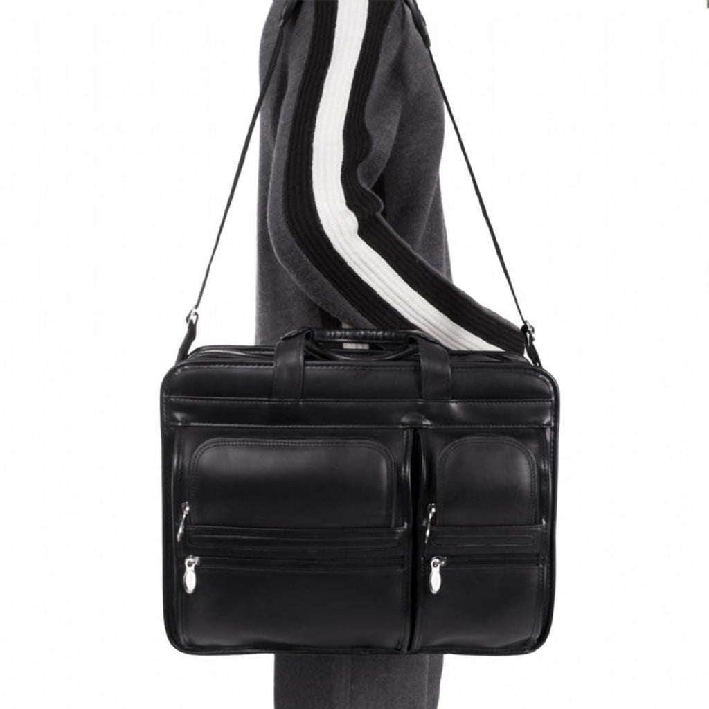 Mcklein 17" Clinton Leather 2-in-1 Removable-Wheeled Laptop Case 88445 - Black - Image 4