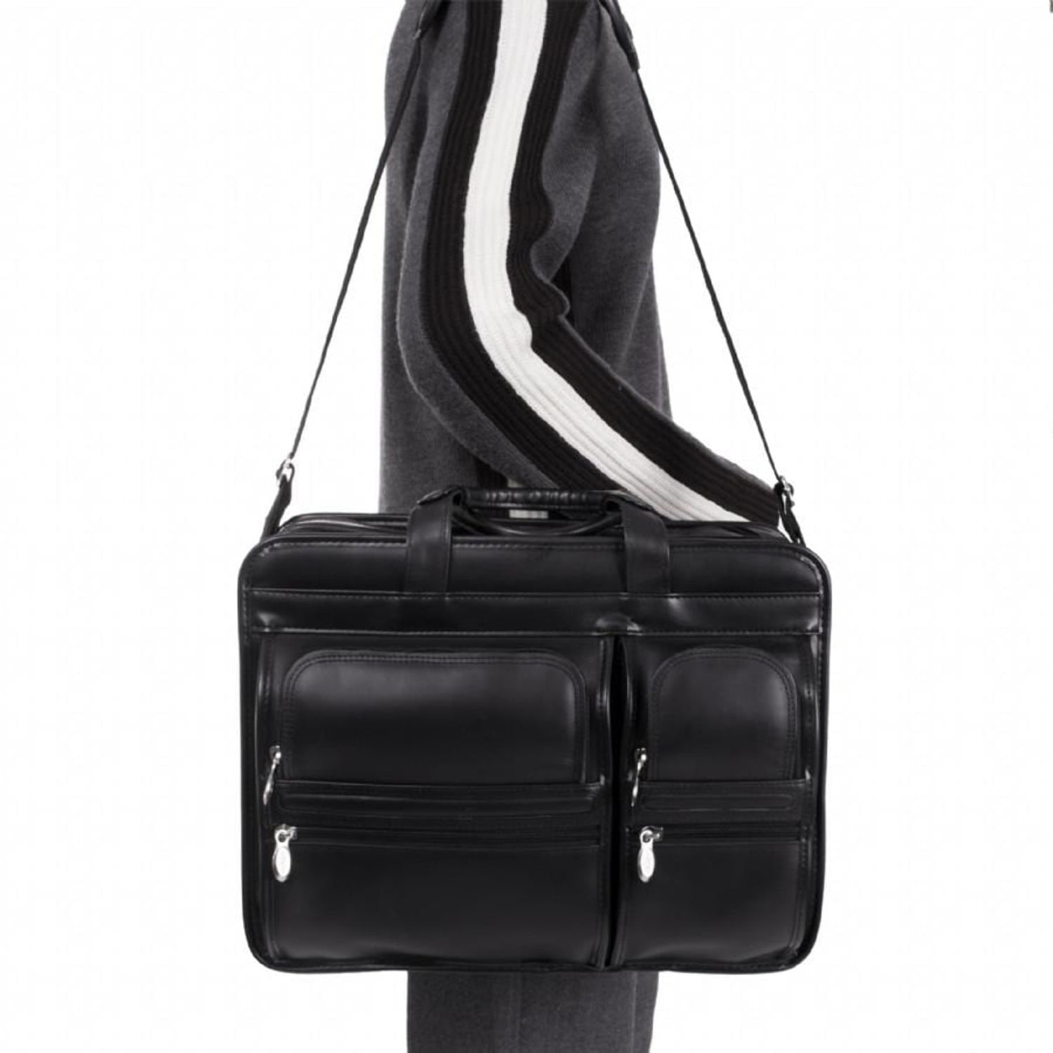 Mcklein 17" Clinton Leather 2-in-1 Removable-Wheeled Laptop Case 88445 - Black - Image 4