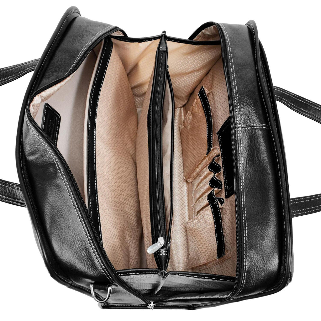 | | 15" Leather Patented Detachable -Wheeled Laptop Briefcase - Cognac - Image 3