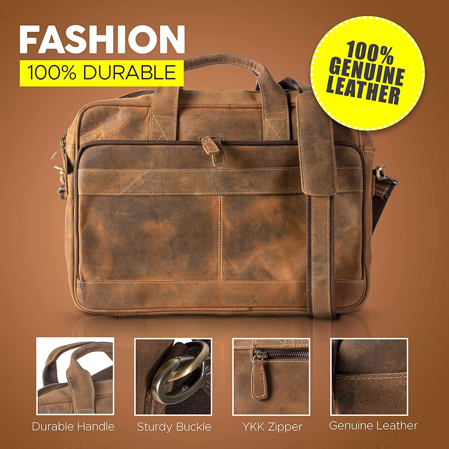 16-Inch Full Grain Leather Laptop Messenger Bag  Briefcase Satchel for Men and Women, Office Shoulder Bag with Multiple Compartments - Image 6