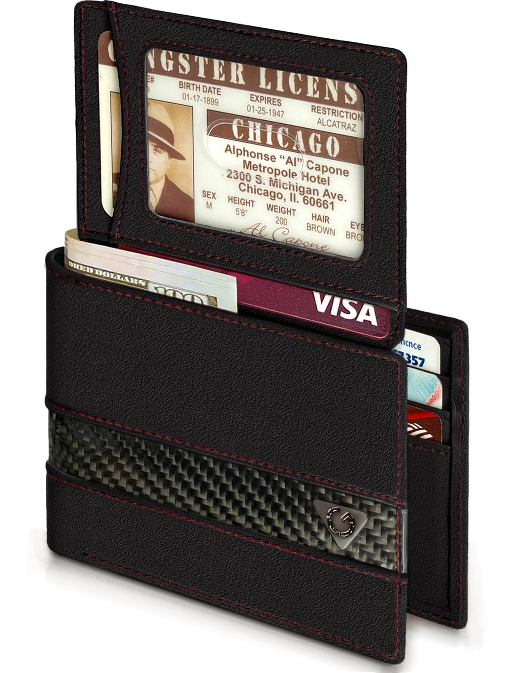 Black 100% Genuine Full Grain Leather Passcase Wallets for Men, RFID Blocking Bifold Mens Wallet with 2 ID Windows Fl... - Image 5