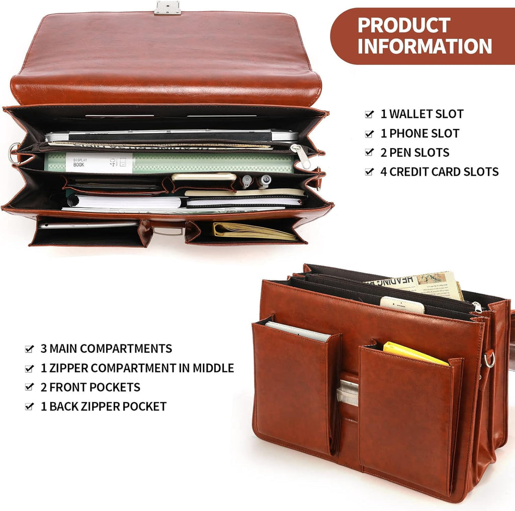 Mens New PU Leather Attache Briefcase Traditional Messenger Lawyer Bag - Image 3