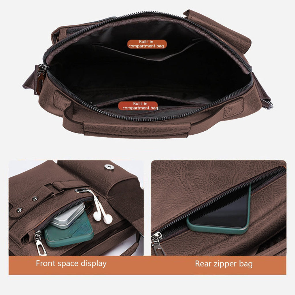 Messenger Bag for Men, 14 Inch Laptop Bag for Work Office, Handbag PU Leather Adjustable Strap Briefcase for Business Trip, Shoulder Bag Cro - Image 5