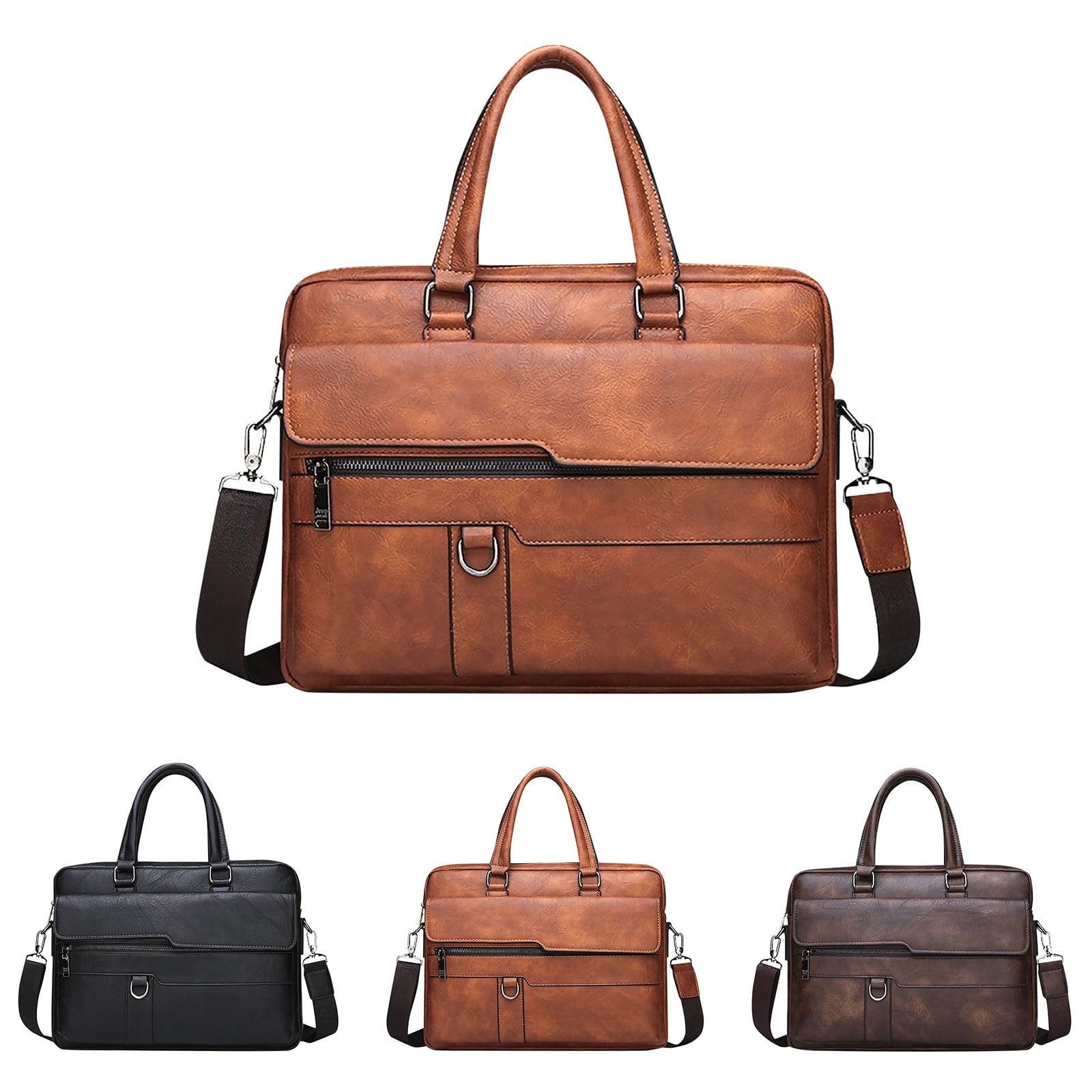 Mens Messenger Bag Vintage 15.6 Inch Leather Laptop Briefcase Large Satchel Shoulder Bag Black - Image 3