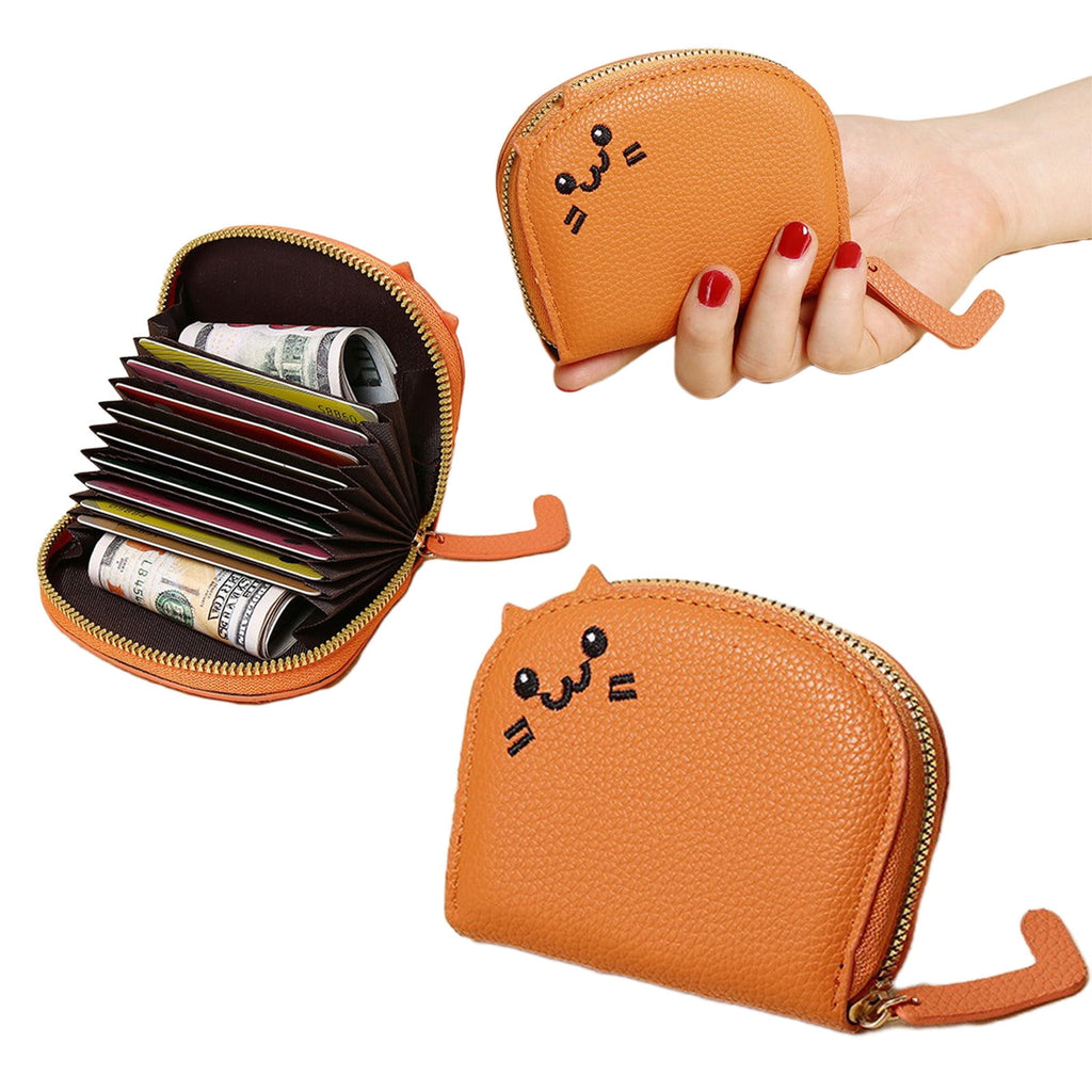 for Women,Small Wallet Slim Leather Business Organizer Case with Zipper & Keychain - Image 4