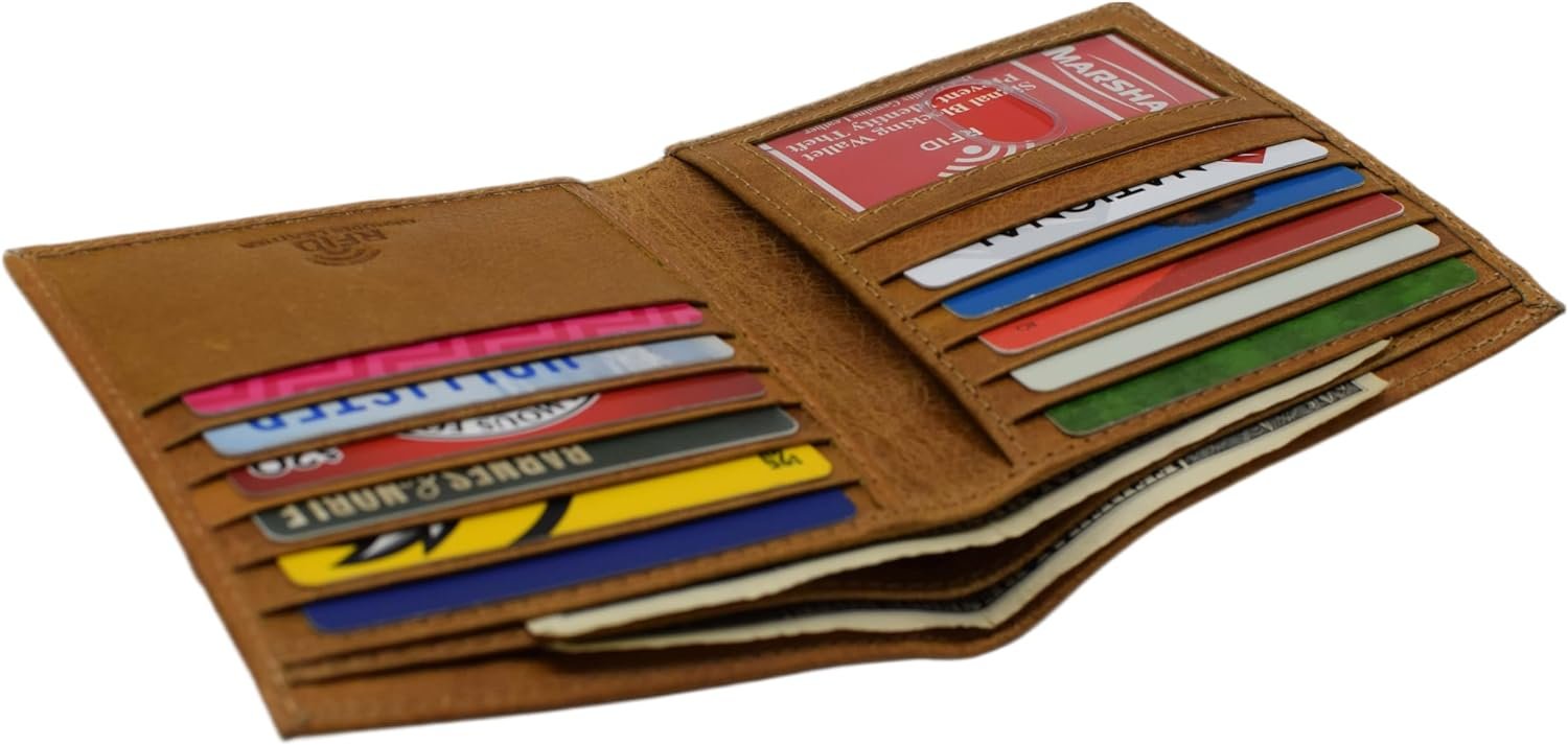 Bifold Hipster Credit Card Wallet RFID Blocking Men's Cowhide Leather Wallet - Image 4
