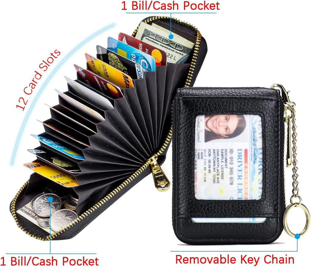 Credit Card Holder, Small RFID Card Wallet Slim Leather Card Case with Keychain & ID Window - Image 2