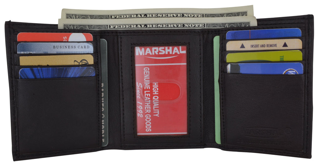 Mens Genuine Leather Trifold Wallet 8 Credit Card Slots ID Window 1155 - Image 5
