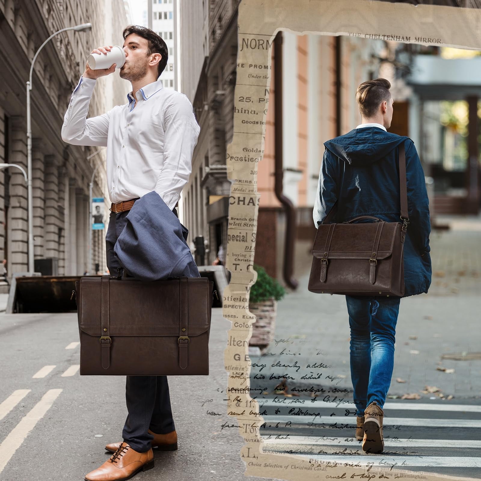for Men 15.6 inch Vintage Leather Waterproof Laptop Briefcase Computer Laptop Large Satchel Retro Shoulder for Office... - Image 5