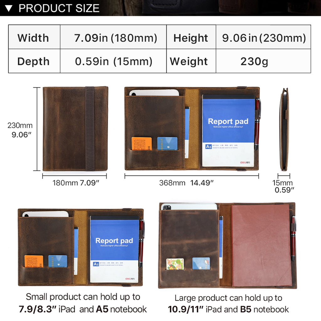Full Grain Leather Portfolio for Men Legal Pad Padfolio Folder Binder Organizer Notepad Holder Fit 7.9" iPad and A5 S... - Image 3