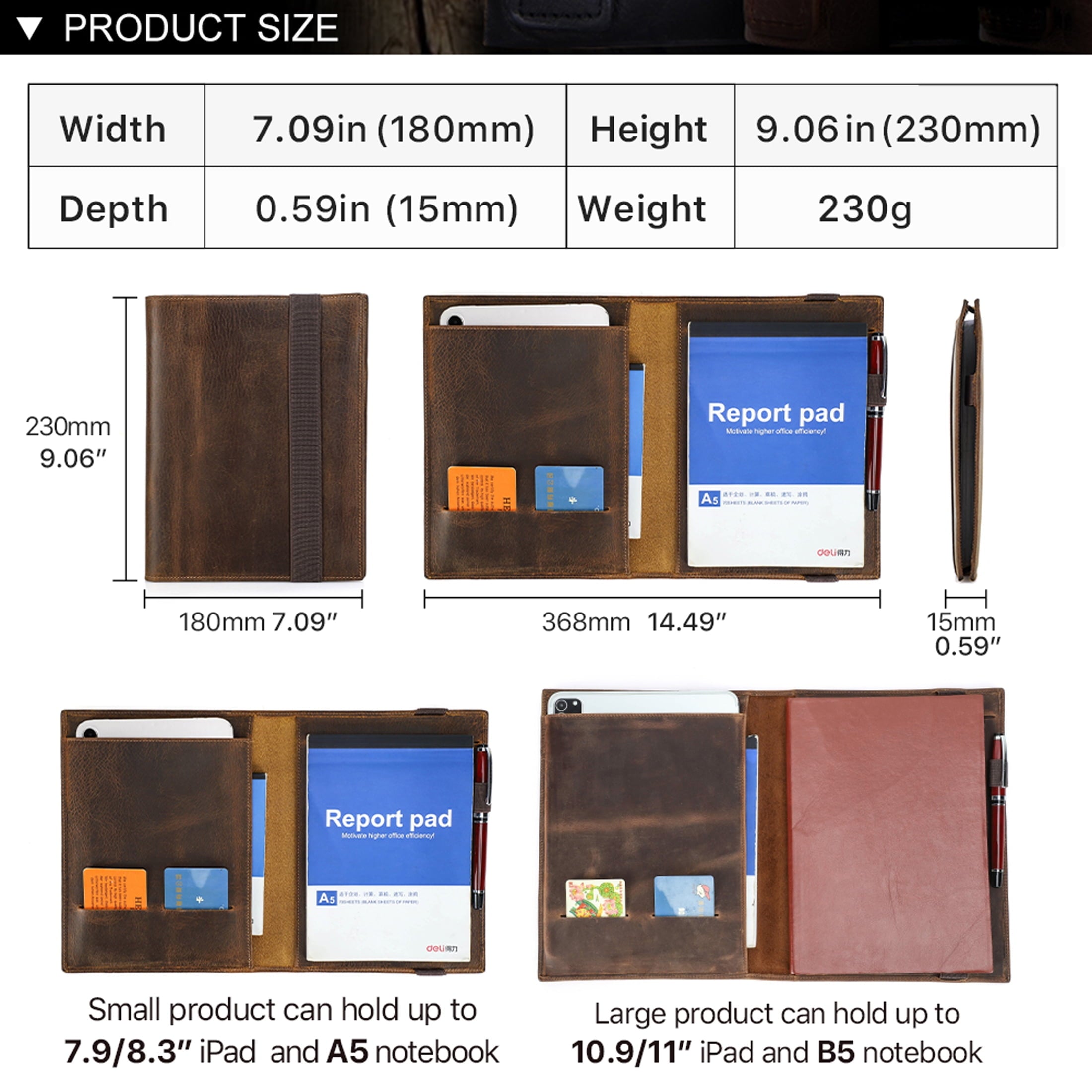 Full Grain Leather Portfolio for Men Legal Pad Padfolio Folder Binder Organizer Notepad Holder Fit 7.9" iPad and A5 S... - Image 3