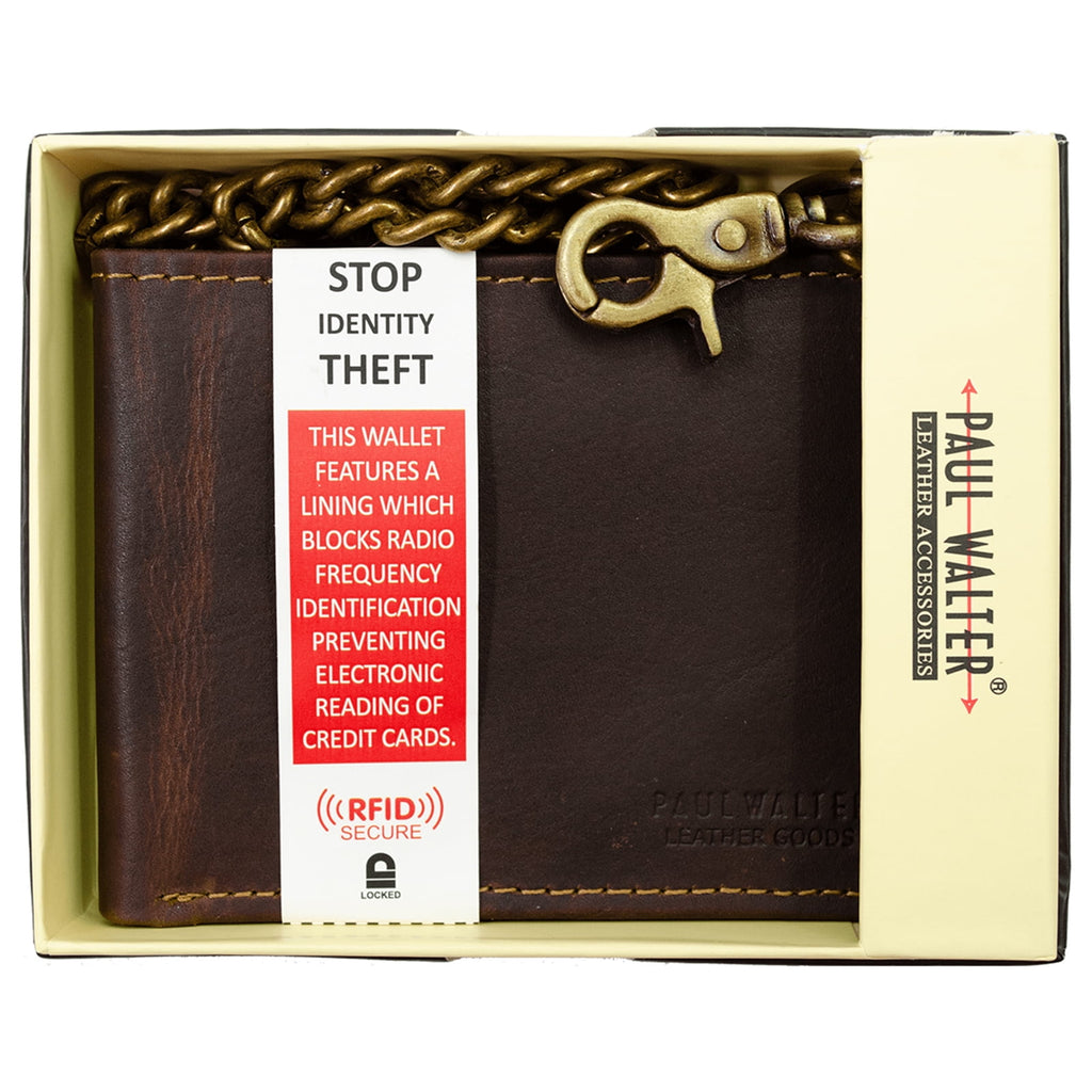 Men Biker Long Chain Trifold Wallet in Vintage Hunter Leather - Image 6