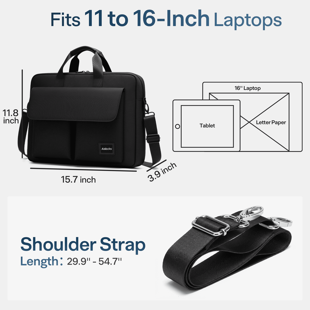 11-16''Laptop Bag for Men & Women, Water-Resistant Computer Messenger Bag, Business Briefcase with Luggage Strap for ... - Image 2
