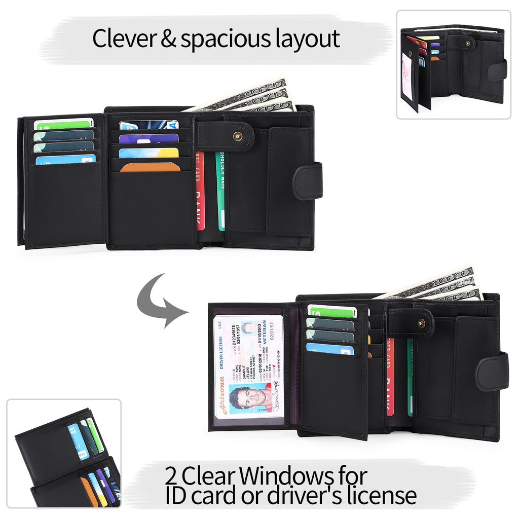 Mens Wallets with RFID Protection,Genuine Leather Wallet for Men,Trifold Wallet with 16 Card Slots & Coin Compartment - Image 3