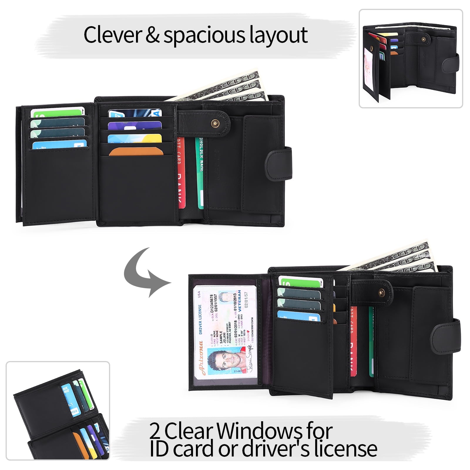 Mens Wallets with RFID Protection,Genuine Leather Wallet for Men,Trifold Wallet with 16 Card Slots & Coin Compartment - Image 3