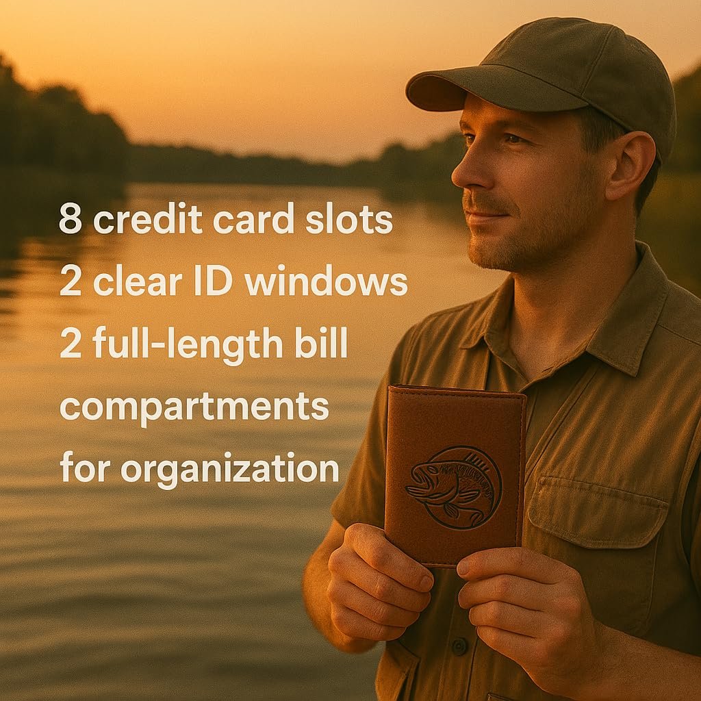 MARSHAL Genuine Leather RFID Blocking Bass Fish Wallet for Men Bifold & Trifold Fishing Wallets with Debossing Design... - Image 4