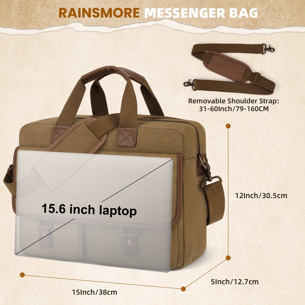 Large Canvas Messenger Bag for Men 15-inch Men's Satchels Crossbody Shoulder Bag Business Briefcase, Brown - Image 4