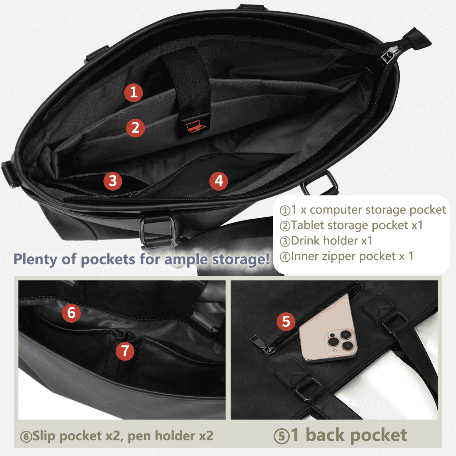 for Men 15.6-inch Messenger Bags Waterproof Vintage Mens for Computer Office Work Satchel Bag,Black - Image 5