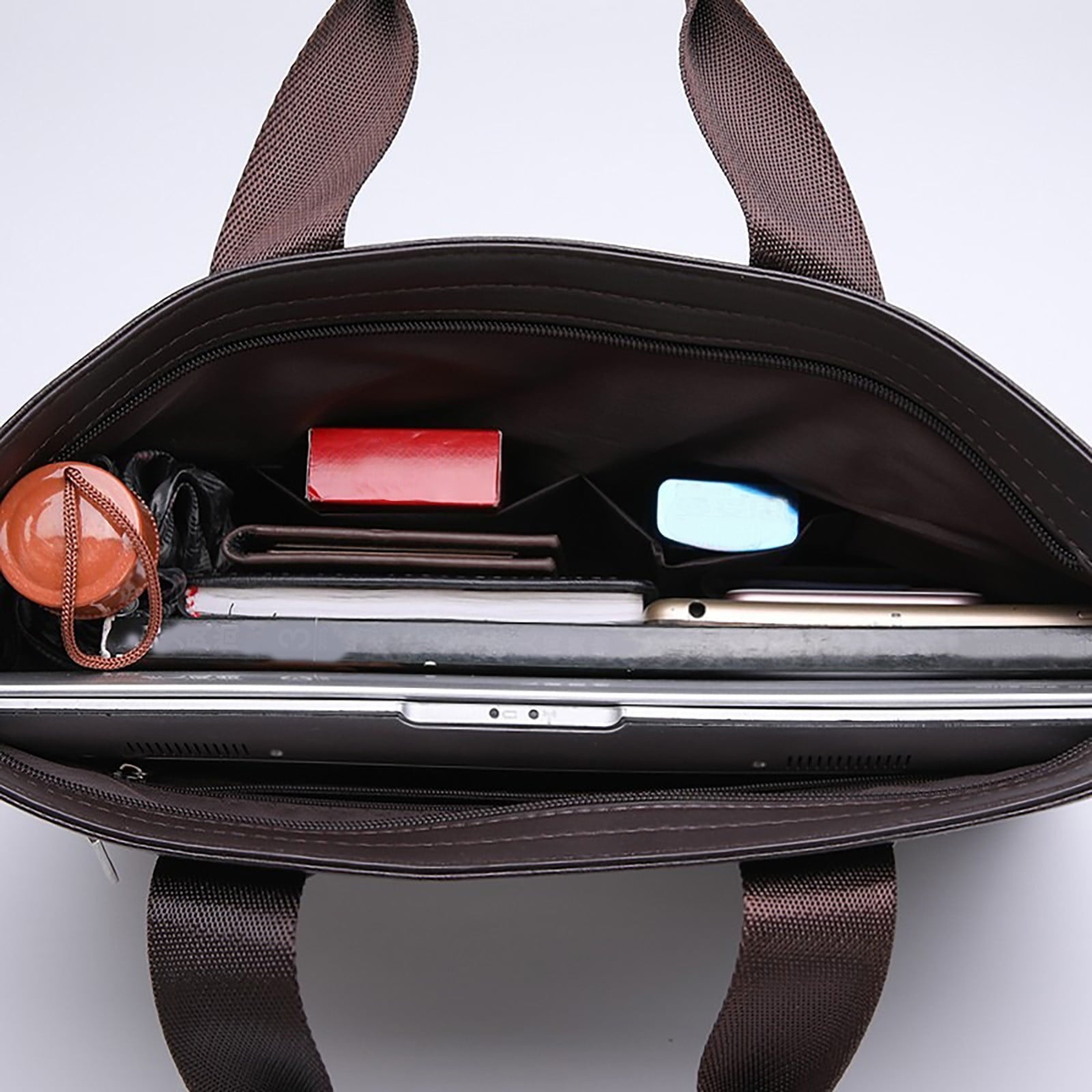 Leather Briefcase for Men 15.6 Inch Laptop Tote Work Bag Waterproof Messenger Shoulder Handbag(Black) - Image 4