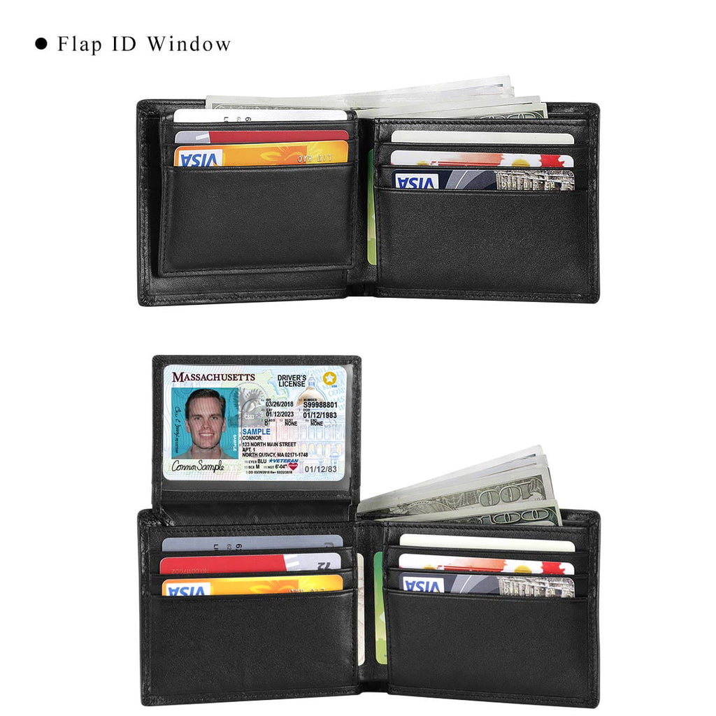 Slim Billfold Wallet for Men RFID Blocking Genuine Leather Scan Proof 10 Card Slots with ID Window Flap, Black - Image 2