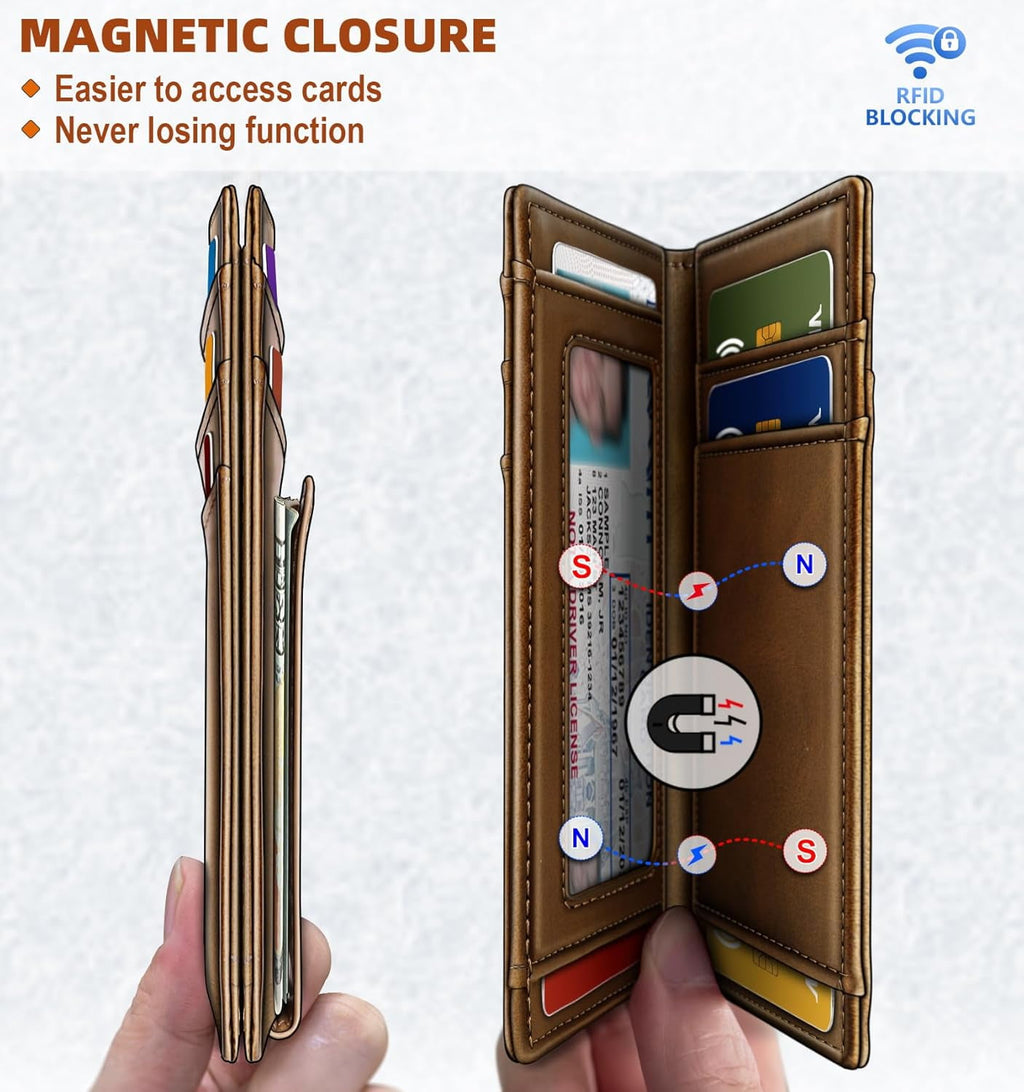 Wallet for Men, Slim Leather Magnetic Closure Mens Wallet with RFID Blocking,ID Windows,Bifold Minimalist Credit Card... - Image 4