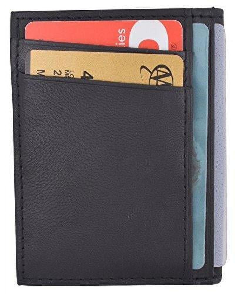 RFID Blocking Mini Wallet Genuine Leather Slim Front Pocket Wallet Ultra Thin Credit Card Holder Sleeve with ID Windows - Image 3