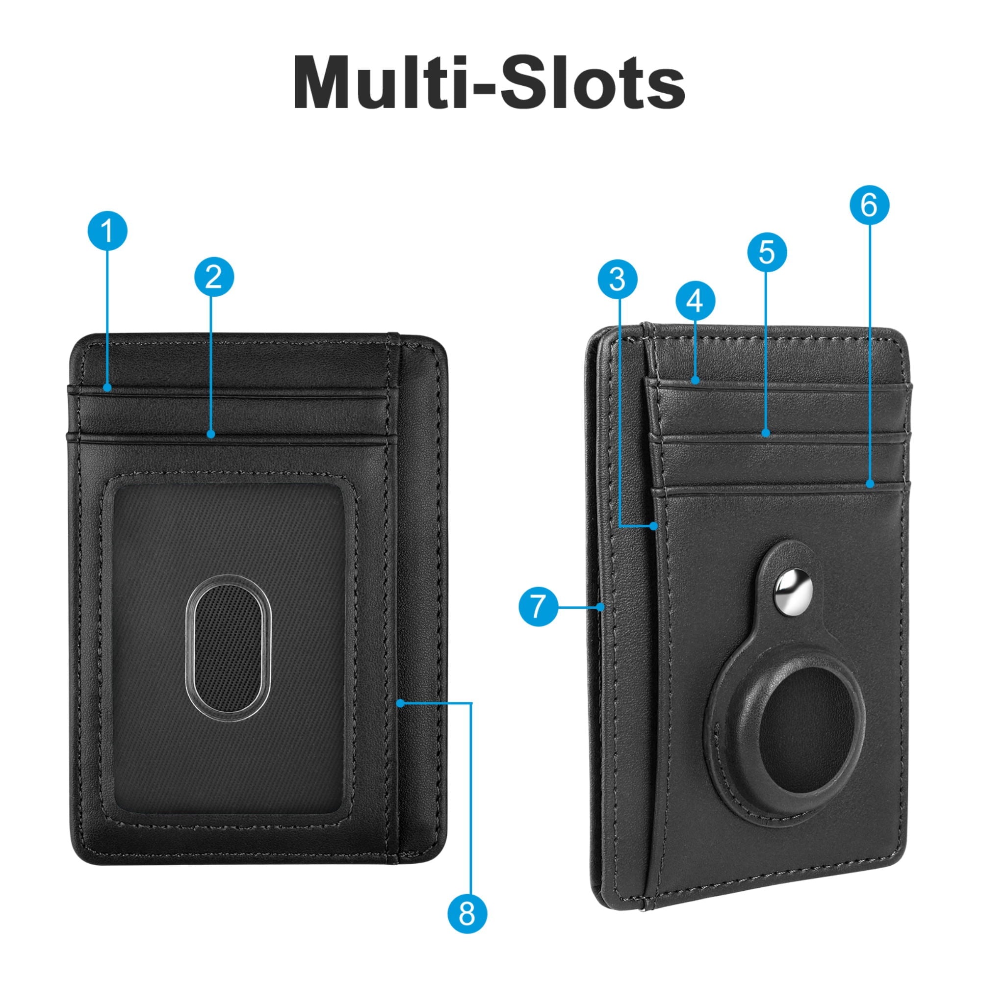 Credit Card Holder Fit for AirTag, DISEN Slim RFID Blocking Leather Wallet with 8 Slots and Tracker Slot for Men Women - Image 2