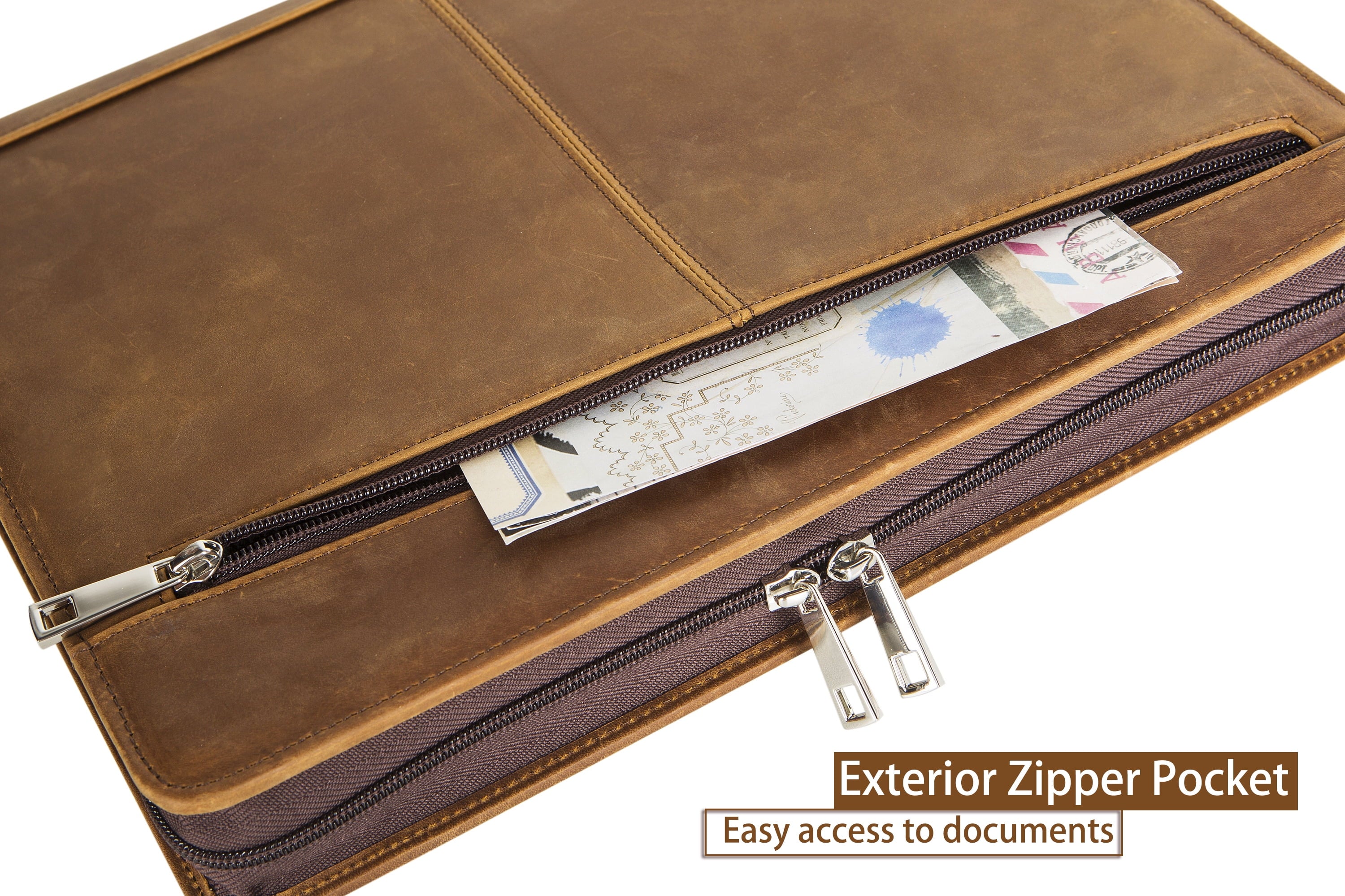 Professional Slim Padfolio Organizer Genuine Leather Compact Portfolio Case with Letter Size (A4) Paper Notepad, Business Carrying Case (9.7 - Image 2