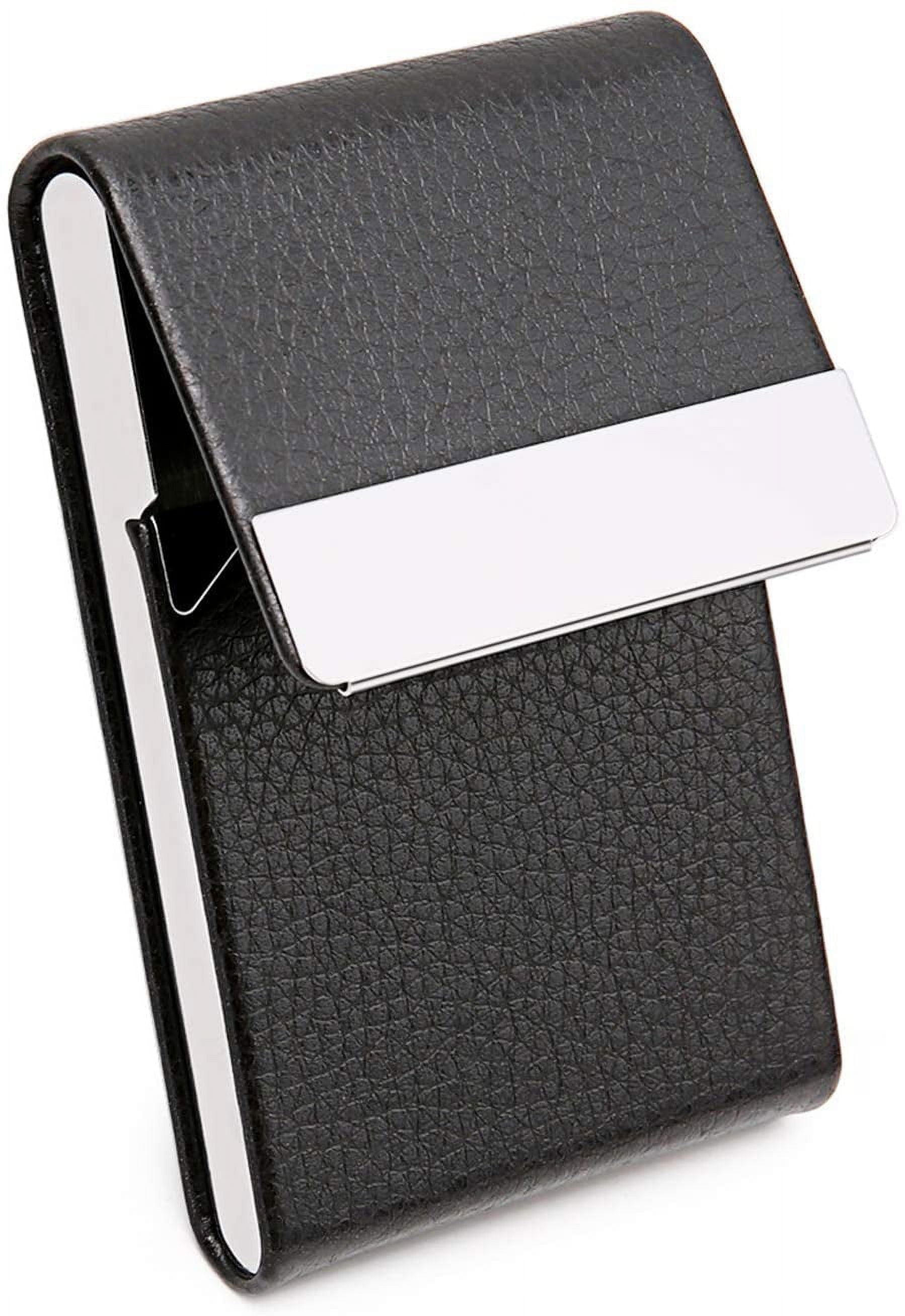 PU Leather Business Card Holder Case, Slim Metal Pocket Card Holder with Magnetic Closure - Image 4