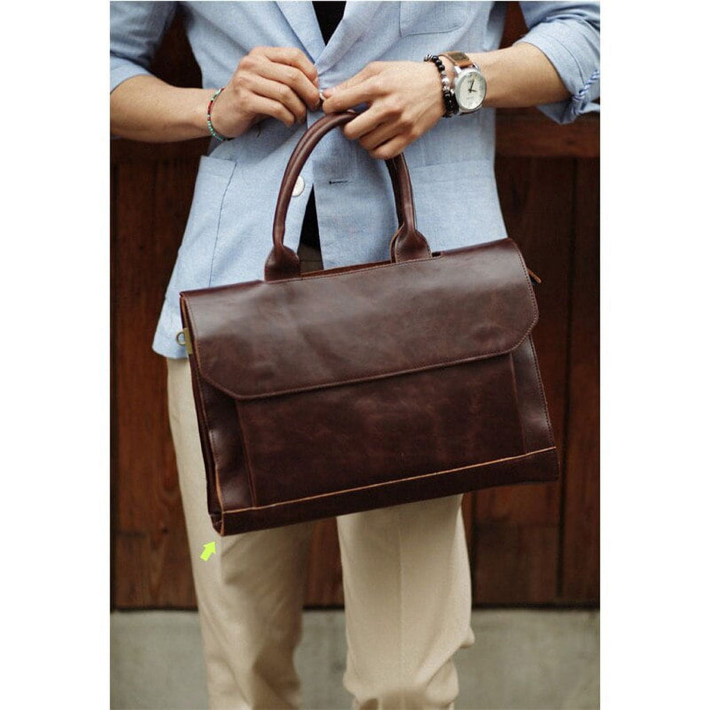 Retro Men's Briefcase Crazy Horse Leather Laptop Handbag Business Men Messenger Bags Leather Laptop travel Bag aktentas bolsos - Image 6