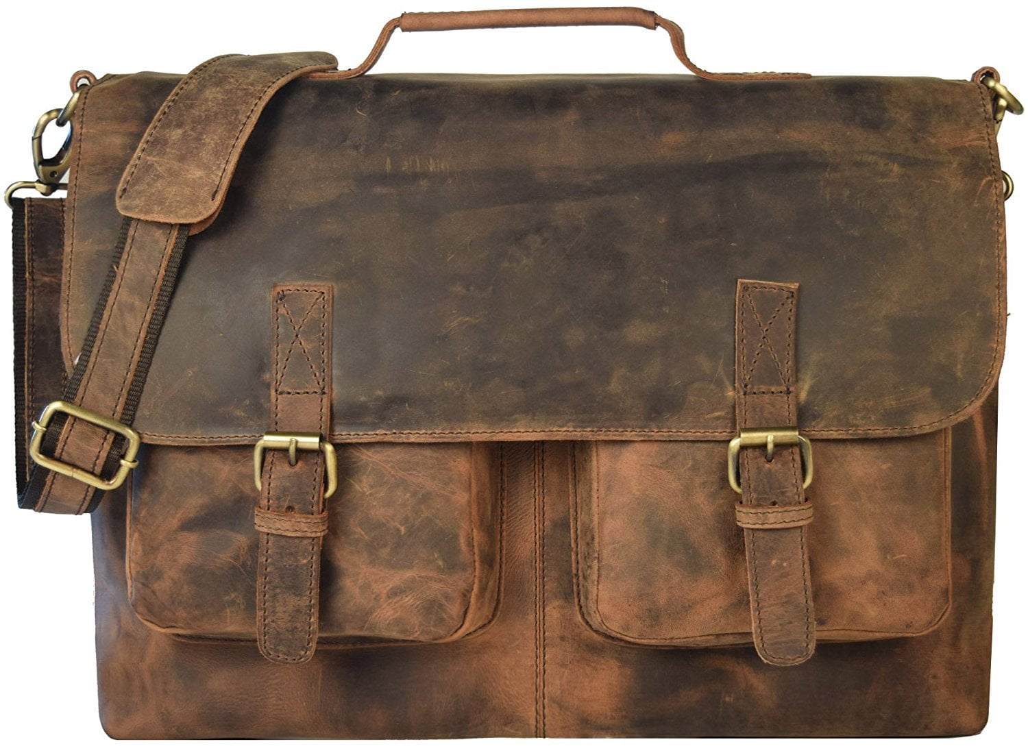 18 Inch Retro Buffalo Hunter Leather Laptop Messenger Bag Office Briefcase College Bag Leather Bag for Men and Women (18 inch) - Image 5