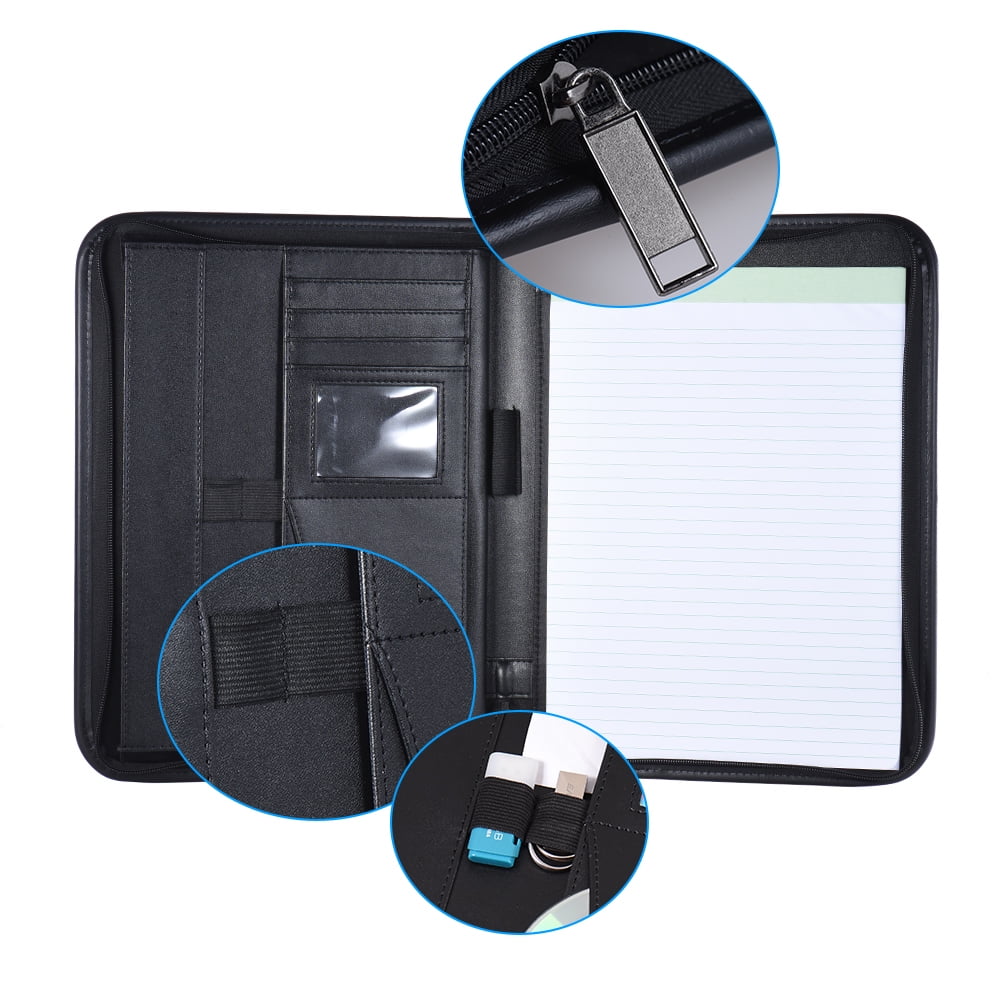 Multifunctional Professional Business Portfolio Padfolio Folder Document Case Organizer A4 PU Leather Zippered Closur... - Image 2