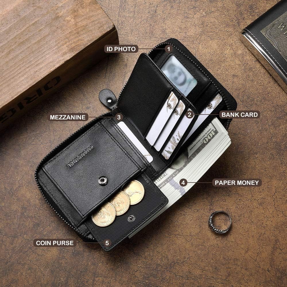 Mens Genuine Leather Zipper Wallet RFID Secure Large Capacity Double Fold Multi-card Leather Wallets for Men and coin purse - Image 5
