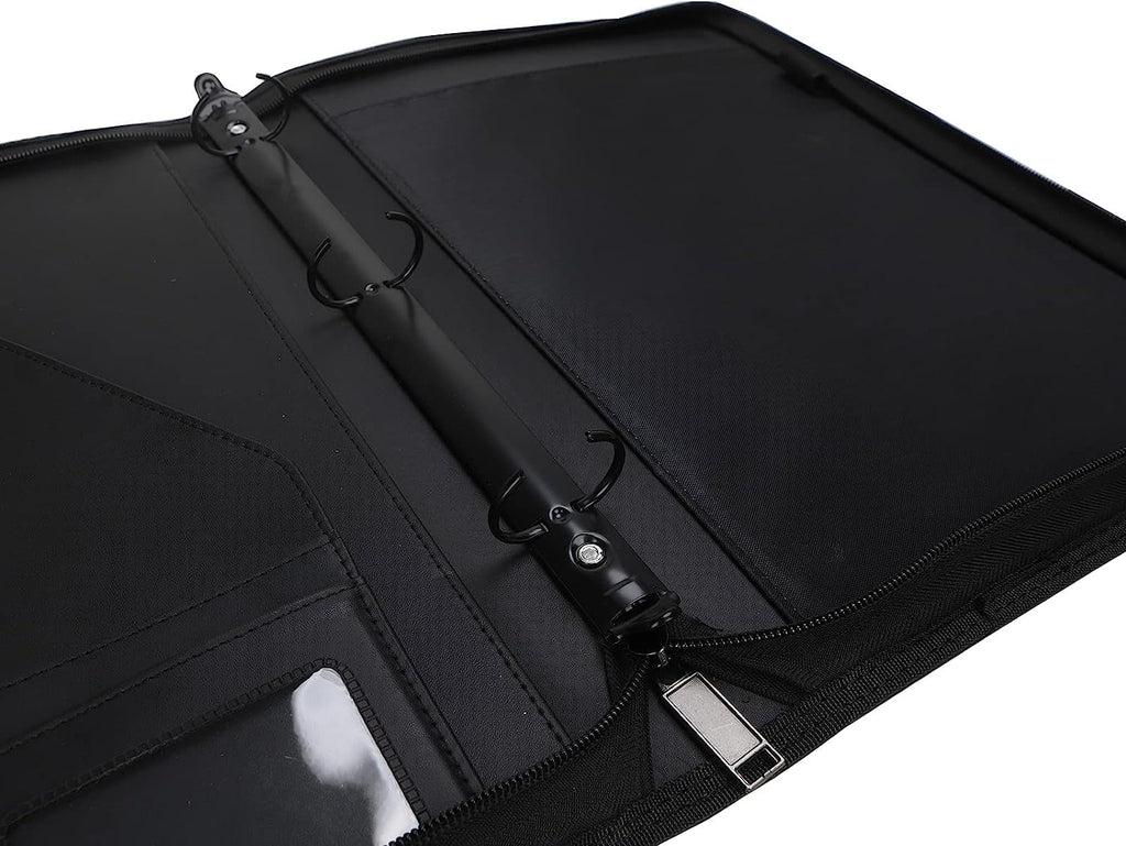3 Ring with Writing Pad Legal Size Letter - PU Leather Professional Padfolio Folder for Interview Business, Black - Image 6
