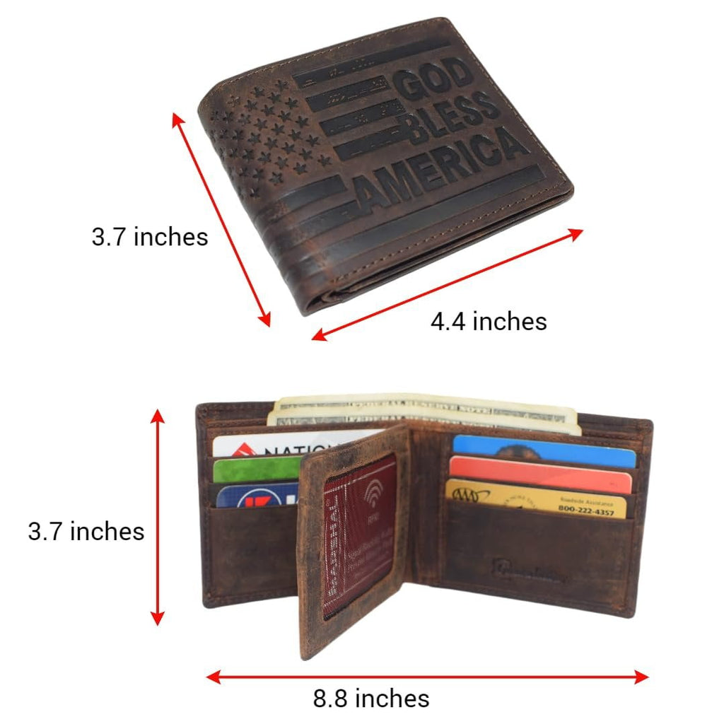 Distressed Vintage Leather Patriot American Flag Wallet -GOD BLESS AMERICA RFID Blocking Leather US Flag Men's Bifold... - Image 4