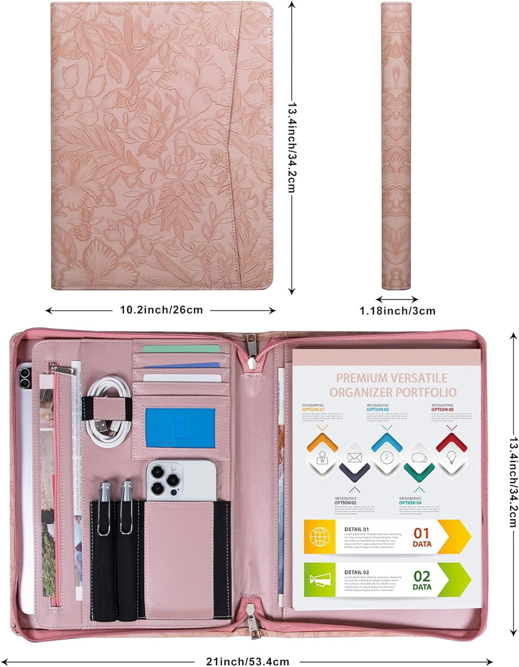Embossed PU Leather Portfolio for Women,Professional Organize 3-Ring Padfolio with A4 Notepad Holder,Professional Business Document Organize - Image 6