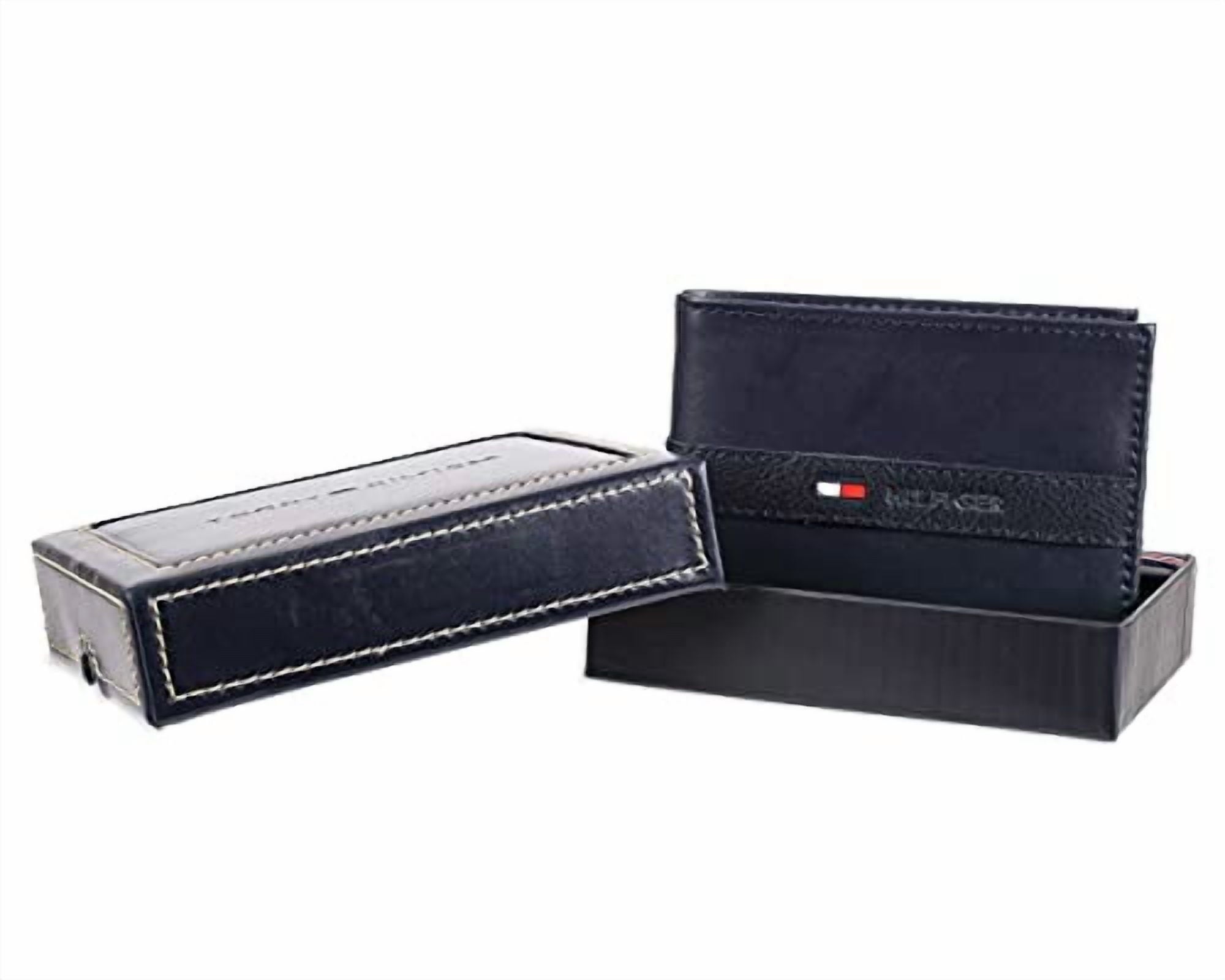 Men's Premium Leather Flip ID Passcase Billfold Wallet Navy - Image 6