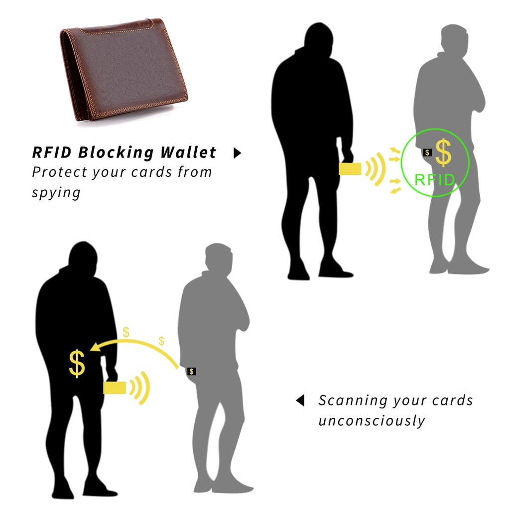 Trifold Billfold RFID Blocking Cowhide Leather Wallet for Men 10 Card Slots 2 ID Windows with Coin Pocket, Coffee - Image 6