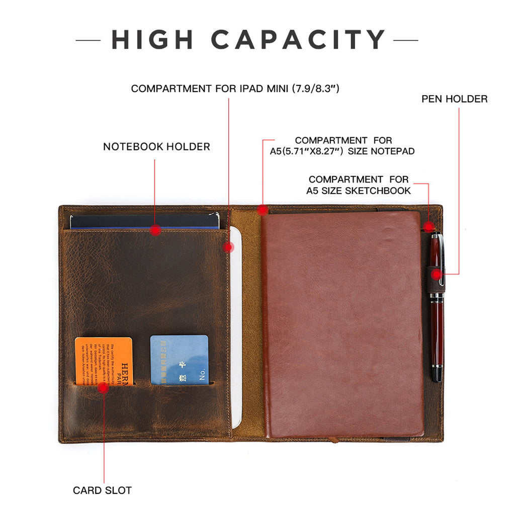 Full Grain Leather Portfolio for Men Legal Pad Padfolio Folder Binder Organizer Notepad Holder Fit 7.9" iPad and A5 S... - Image 4