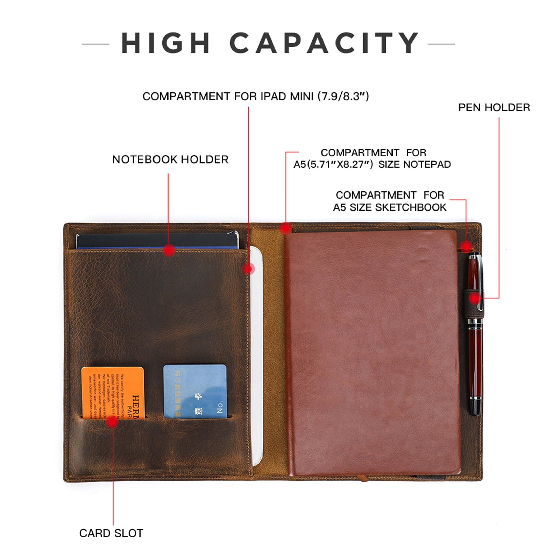 Full Grain Leather Portfolio for Men Legal Pad Padfolio Folder Binder Organizer Notepad Holder Fit 7.9" iPad and A5 S... - Image 4