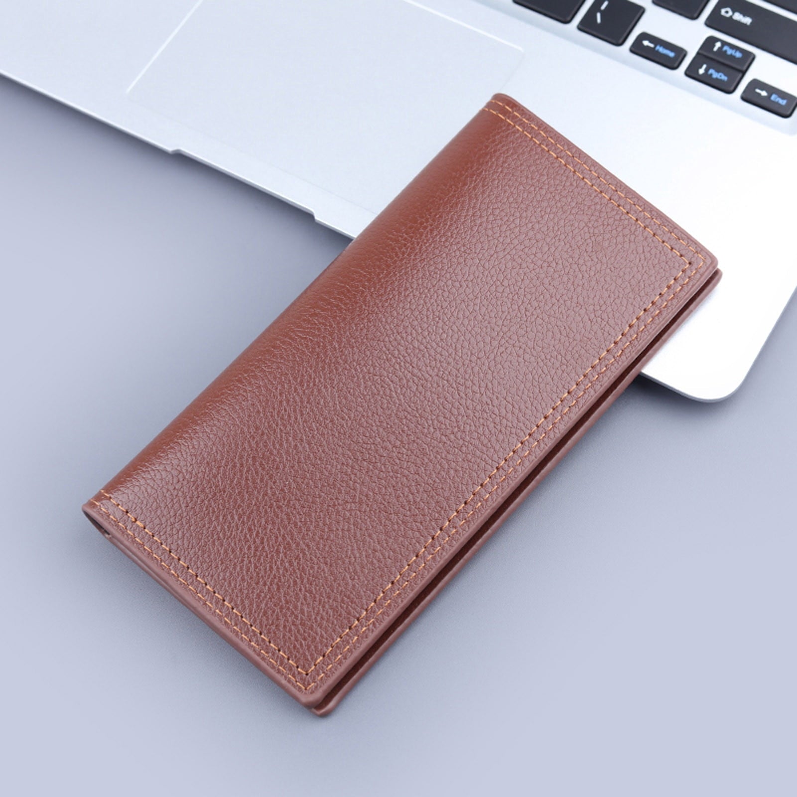 RFID Bifold Wallets for Men Slim Credit Card Holder Leather Long Purse with 12 Card Slots Coffee - Image 3